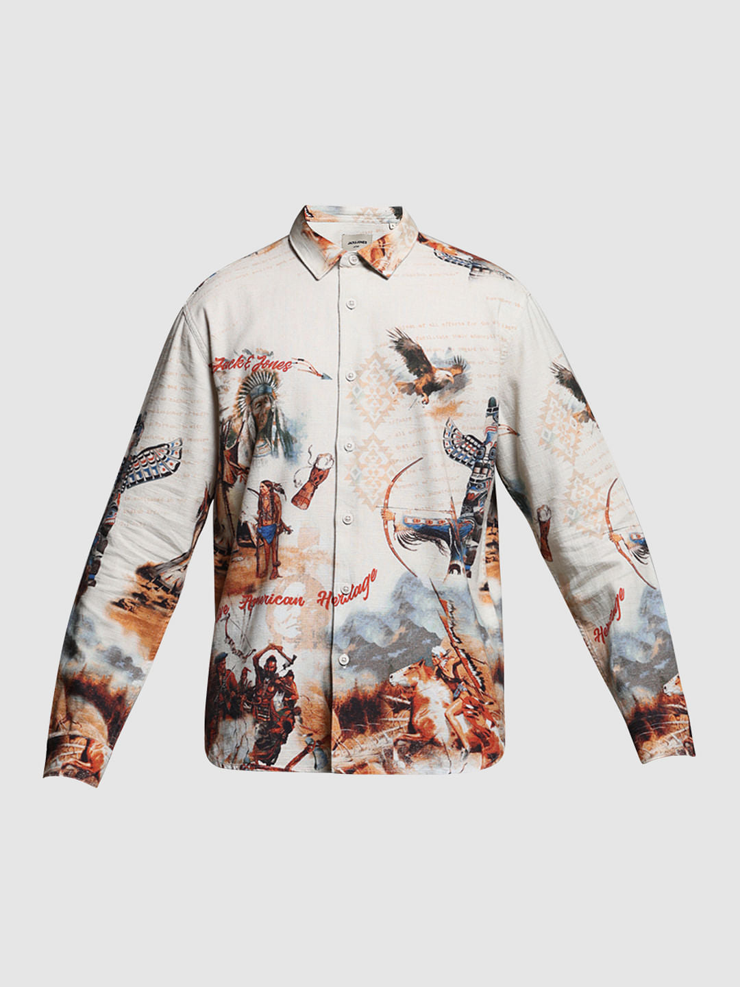 Brown Printed Cotton Full Sleeves Shirt