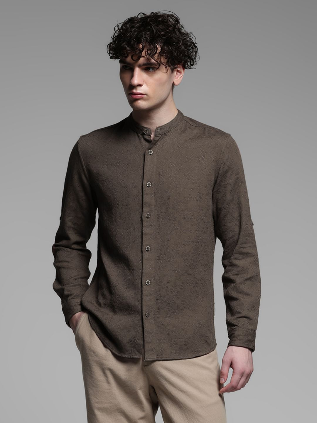 Dark Brown Jacquard Cotton Shirt