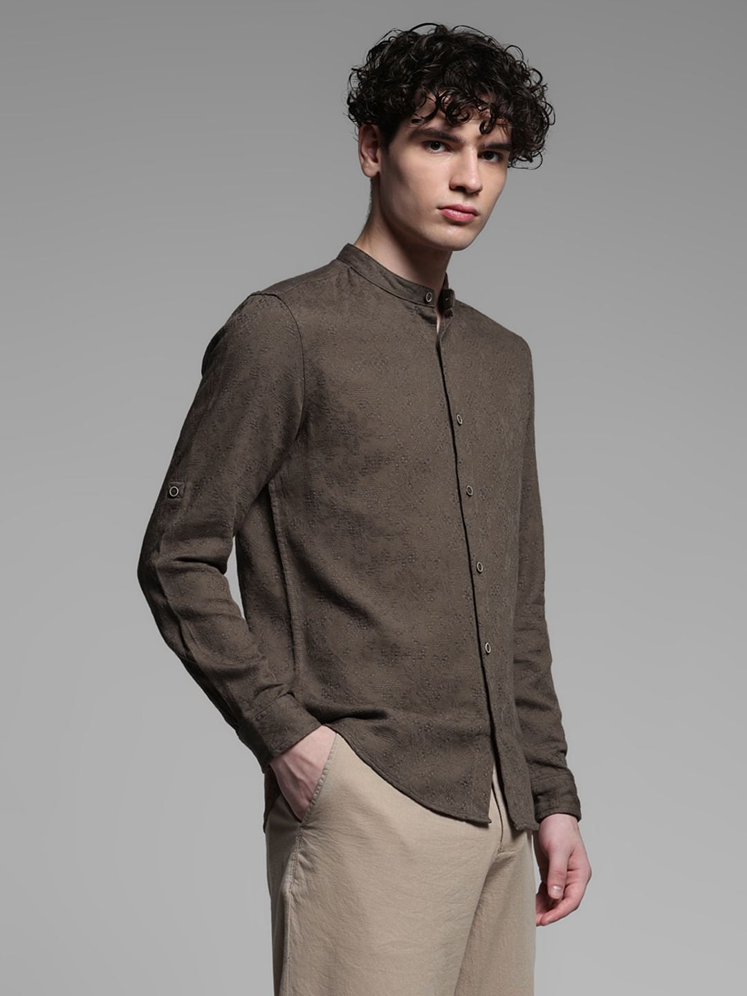 Dark Brown Jacquard Cotton Shirt