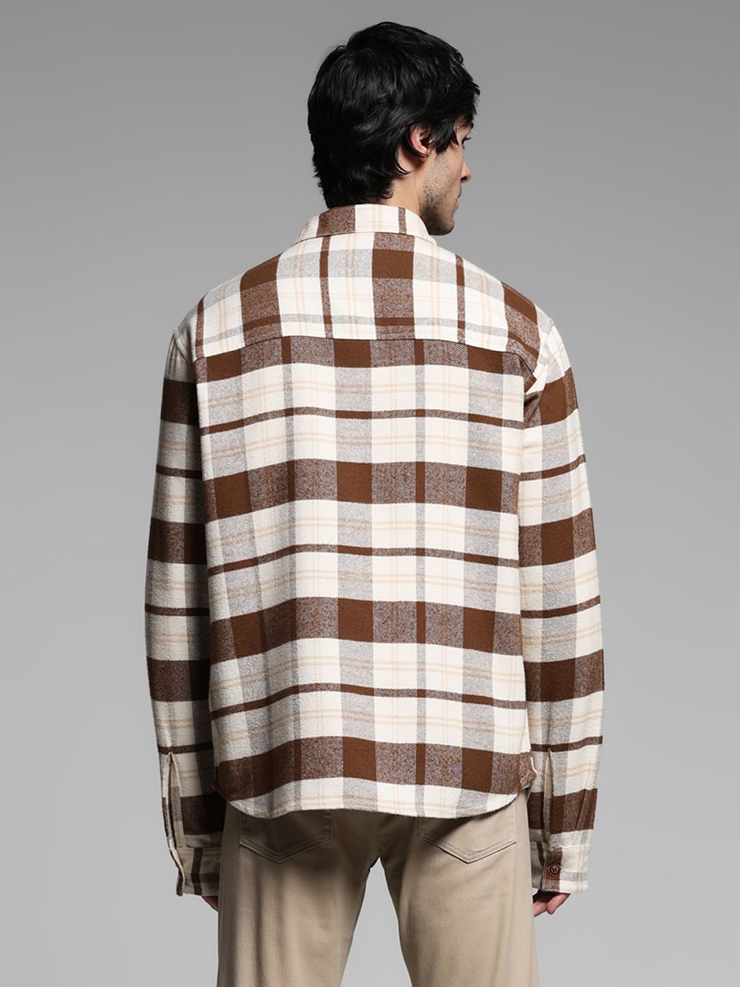 Beige Flannel Check Shacket