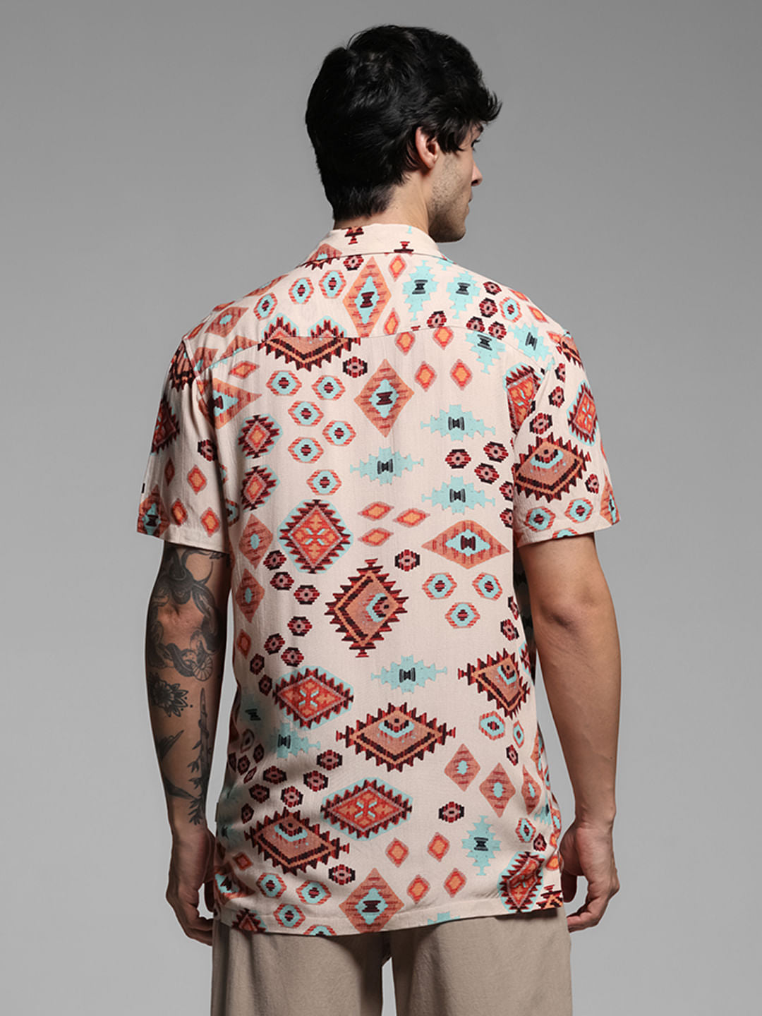 Brown Crepe Printed Short Sleeves Shirt