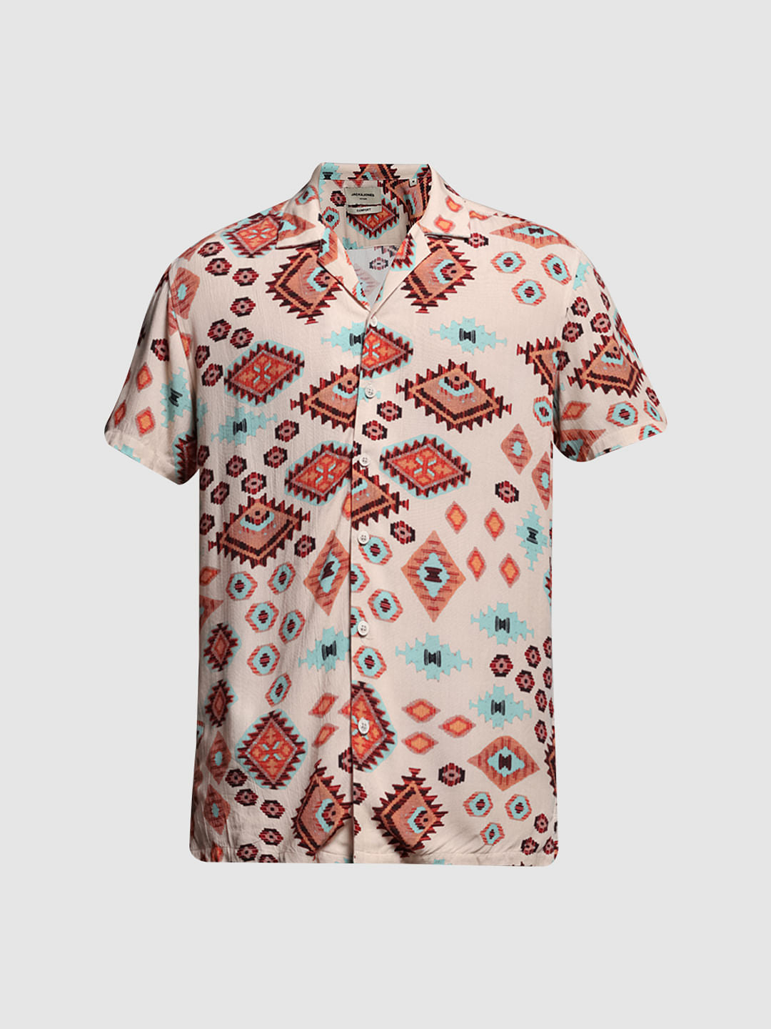 Brown Crepe Printed Short Sleeves Shirt