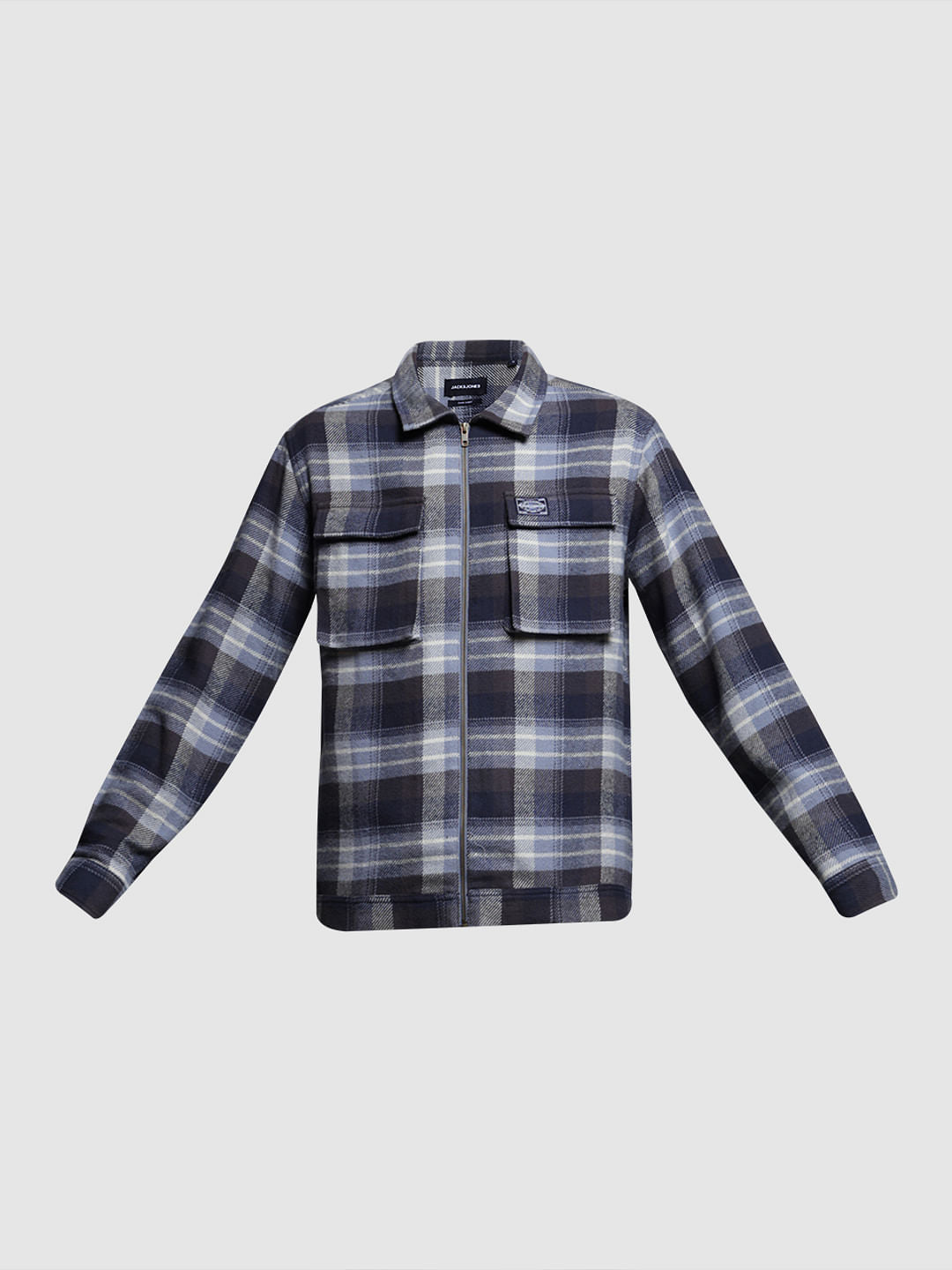Blue Check Zip-Up Cotton Shirt