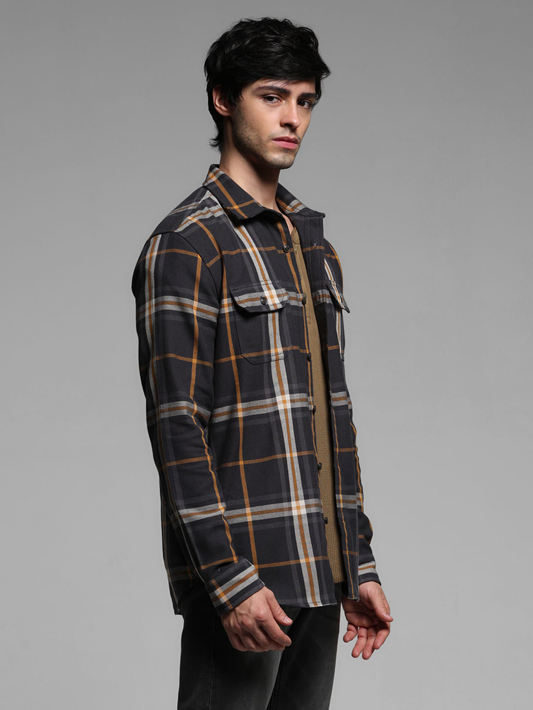 Dark Grey Check Full Sleeves Shirt