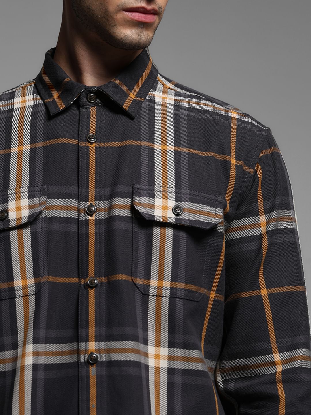 Dark Grey Check Full Sleeves Shirt