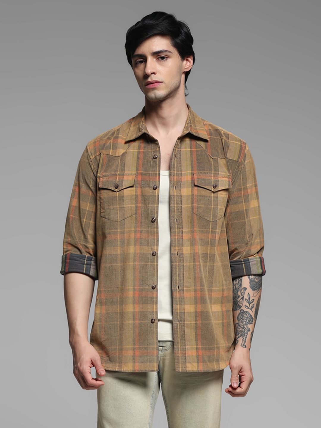 Yellow Check Corduroy Shirt
