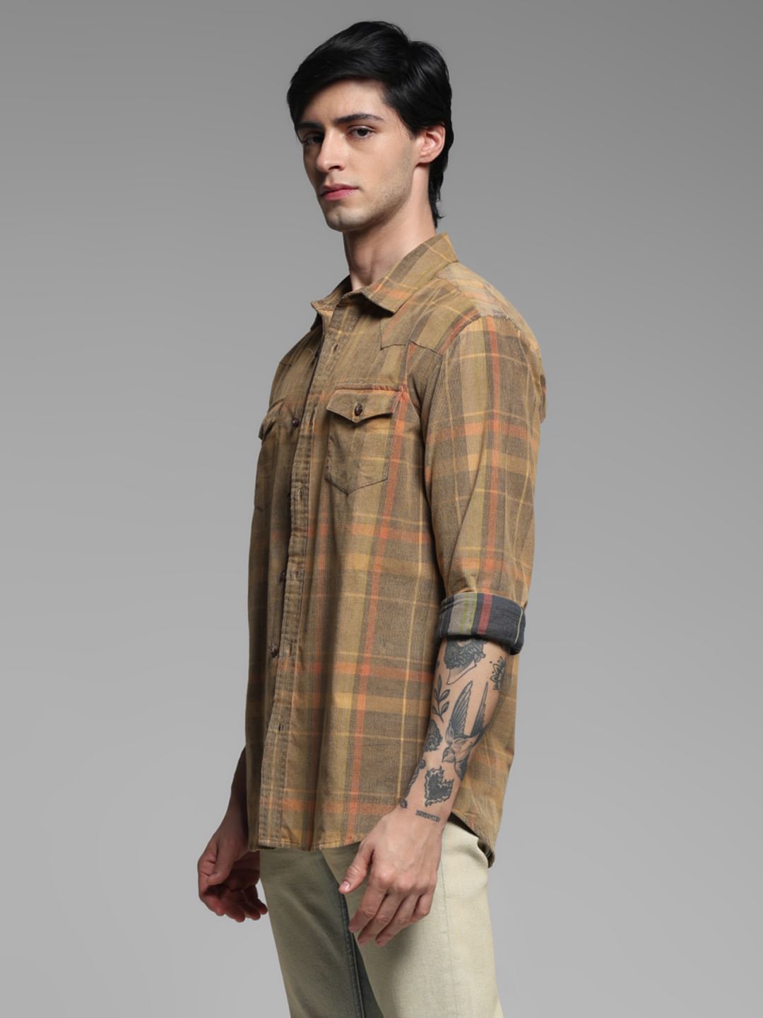 Yellow Check Corduroy Shirt