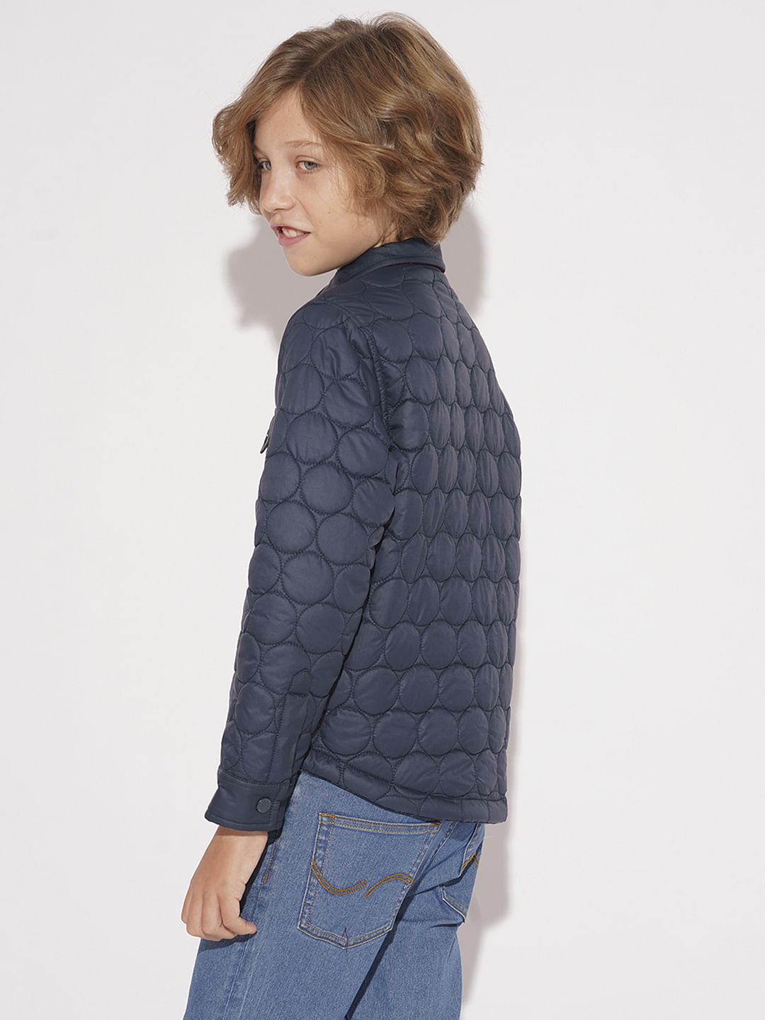 Boys Navy Blue Cotton Reversible Jacket