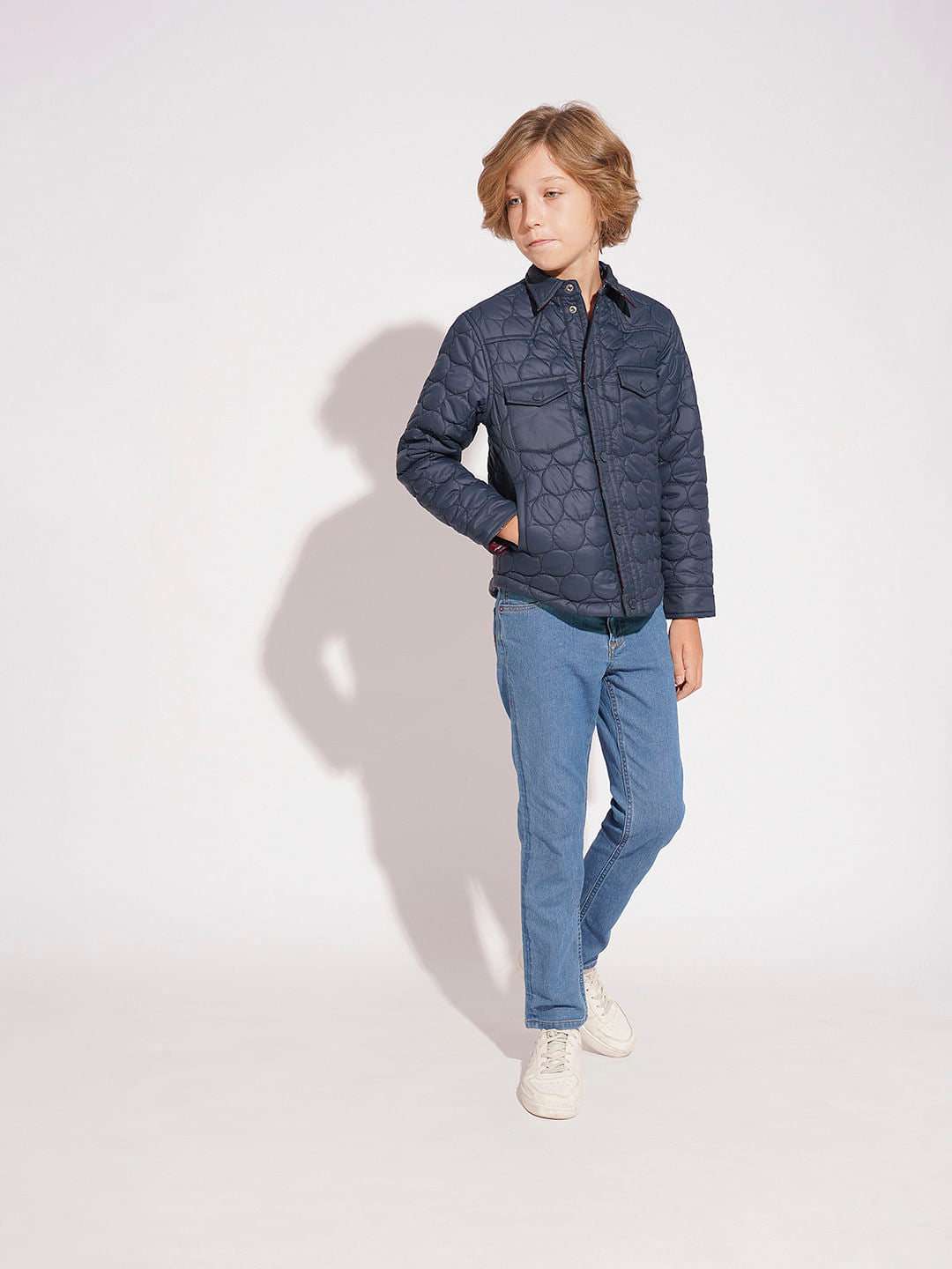 Boys Navy Blue Cotton Reversible Jacket