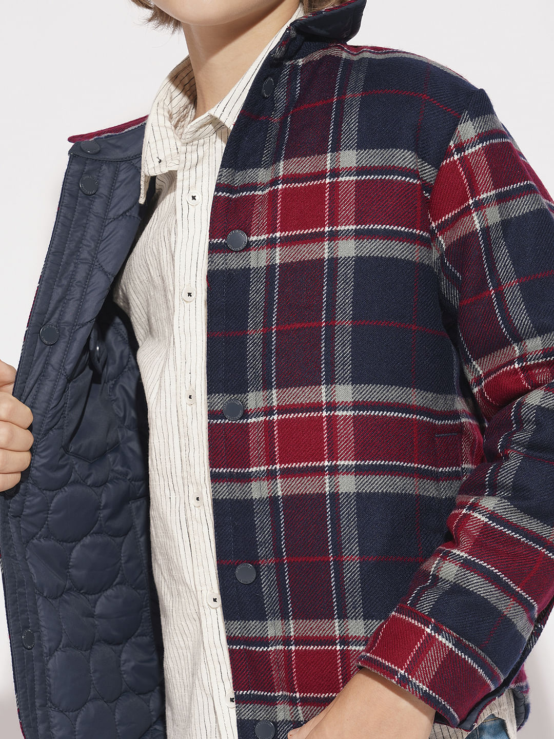 Boys Navy Blue Cotton Reversible Jacket