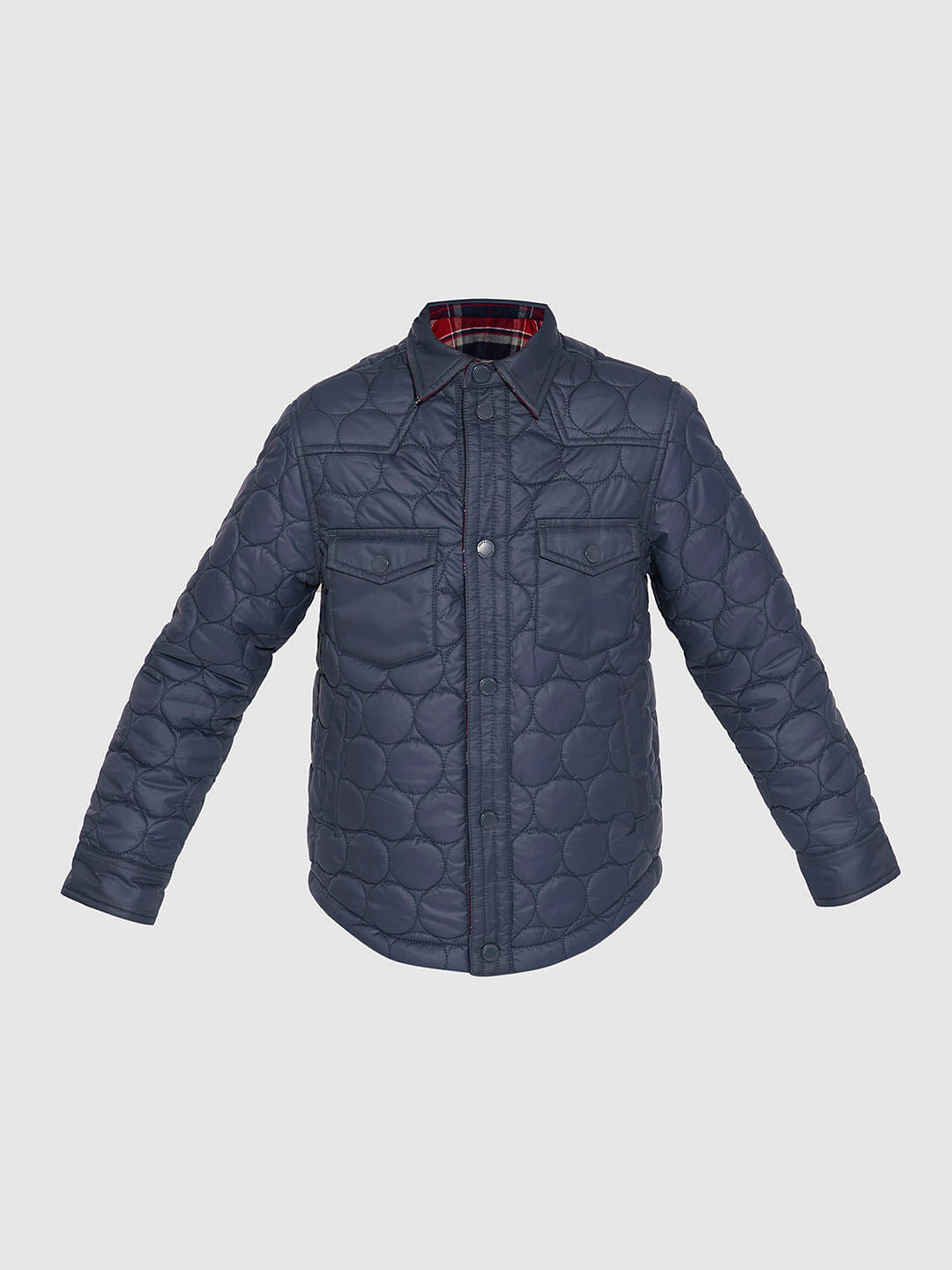 Boys Navy Blue Cotton Reversible Jacket