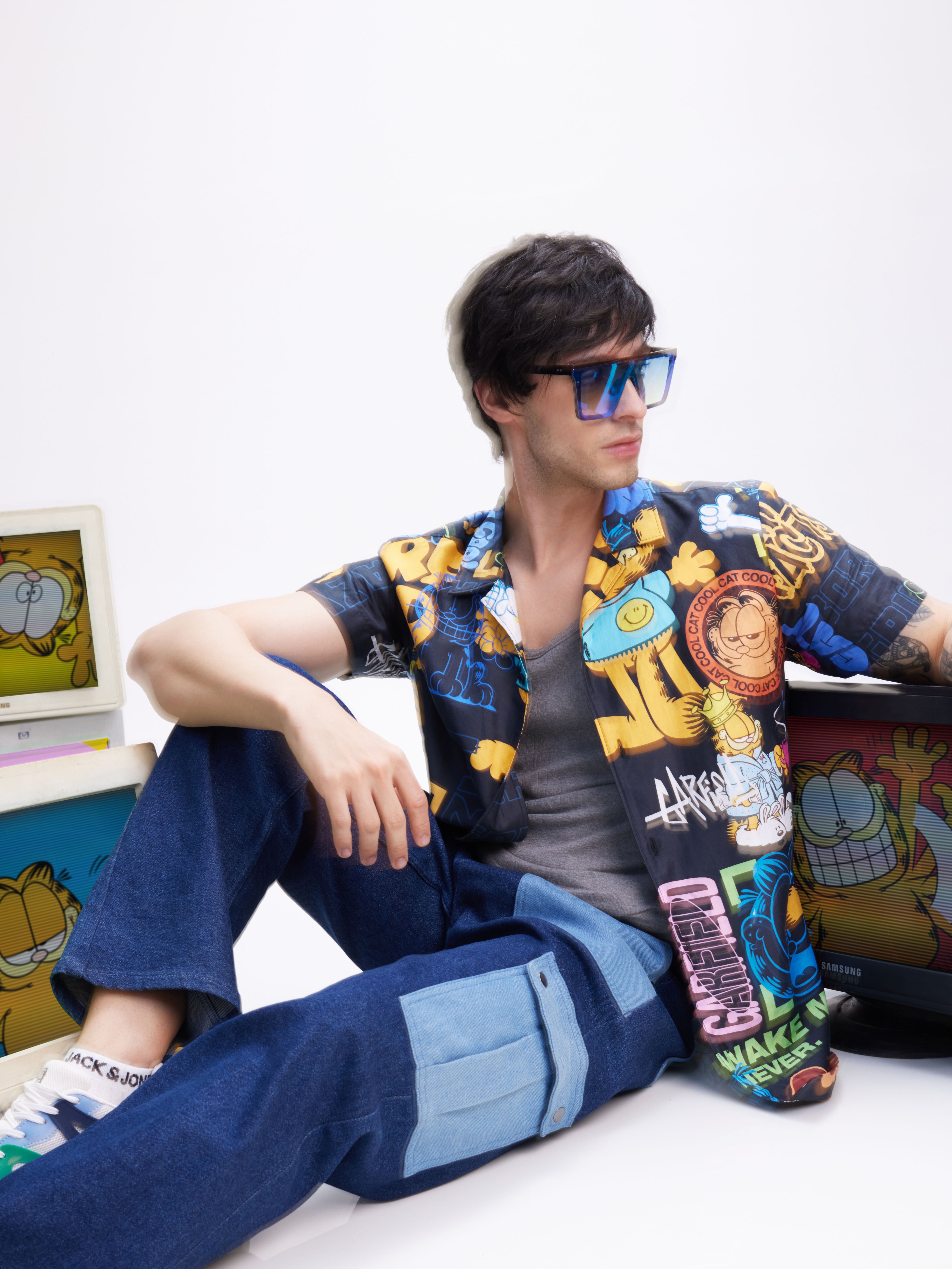 JACK&JONES X GARFIELD Black Graphic Print Shirt