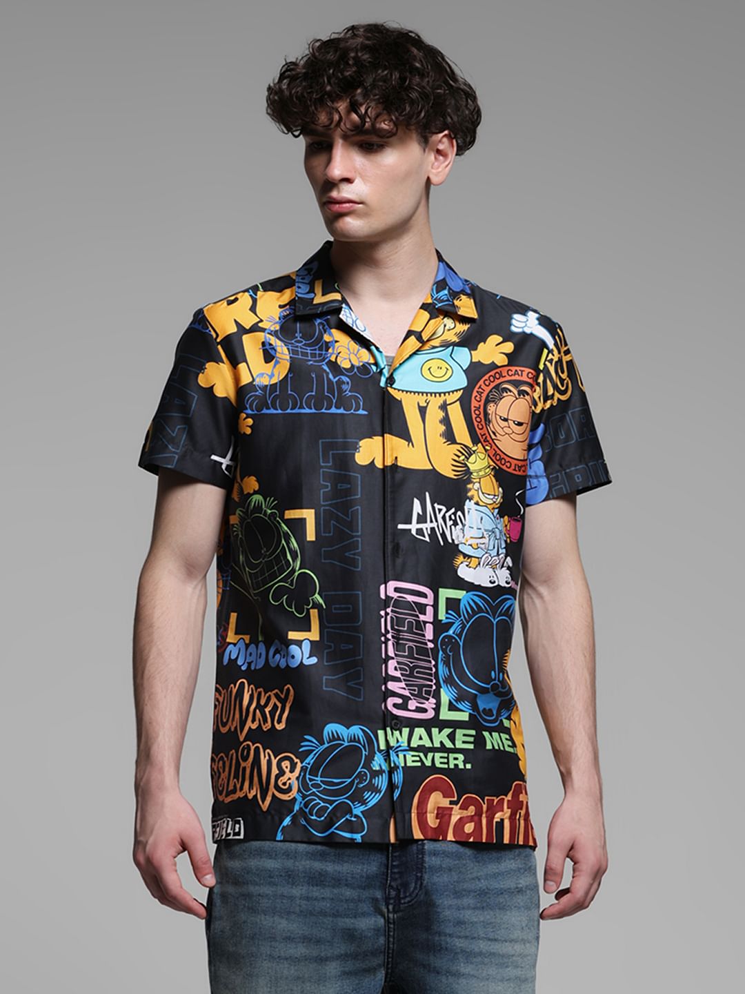 JACK&JONES X GARFIELD Black Graphic Print Shirt