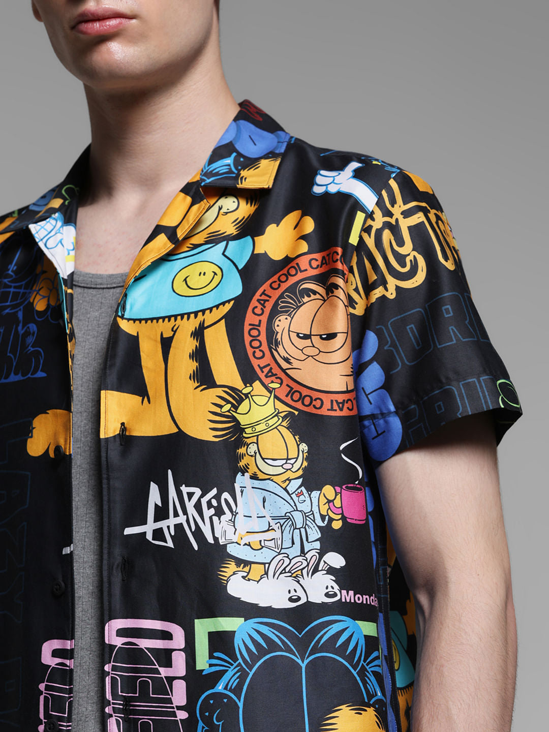 JACK&JONES X GARFIELD Black Graphic Print Shirt