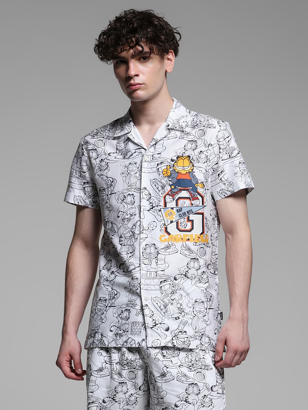 JACK&JONES X GARFIELD White Printed Co-ord Set Shirt