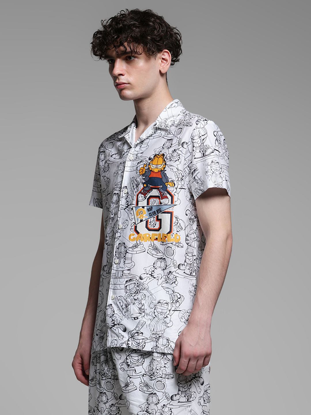 JACK&JONES X GARFIELD White Printed Co-ord Set Shirt