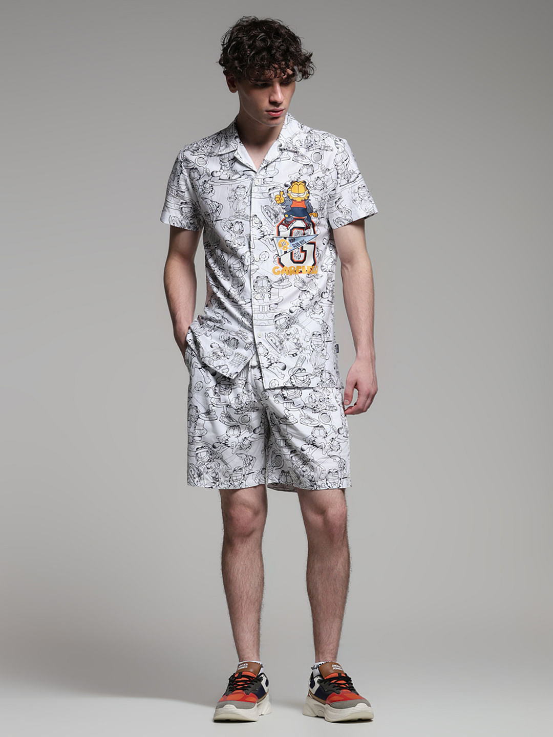 JACK&JONES X GARFIELD White Printed Co-ord Set Shirt