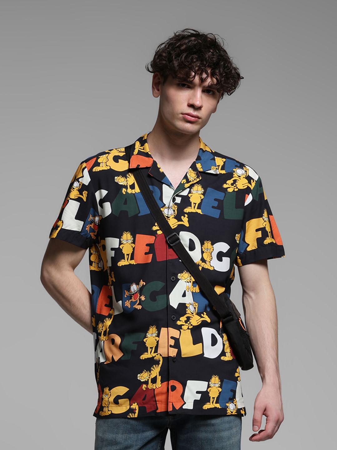 ユニオンジャック fuckthisindustry flexwitme X GARFIELD Black Typographic Print Shirt