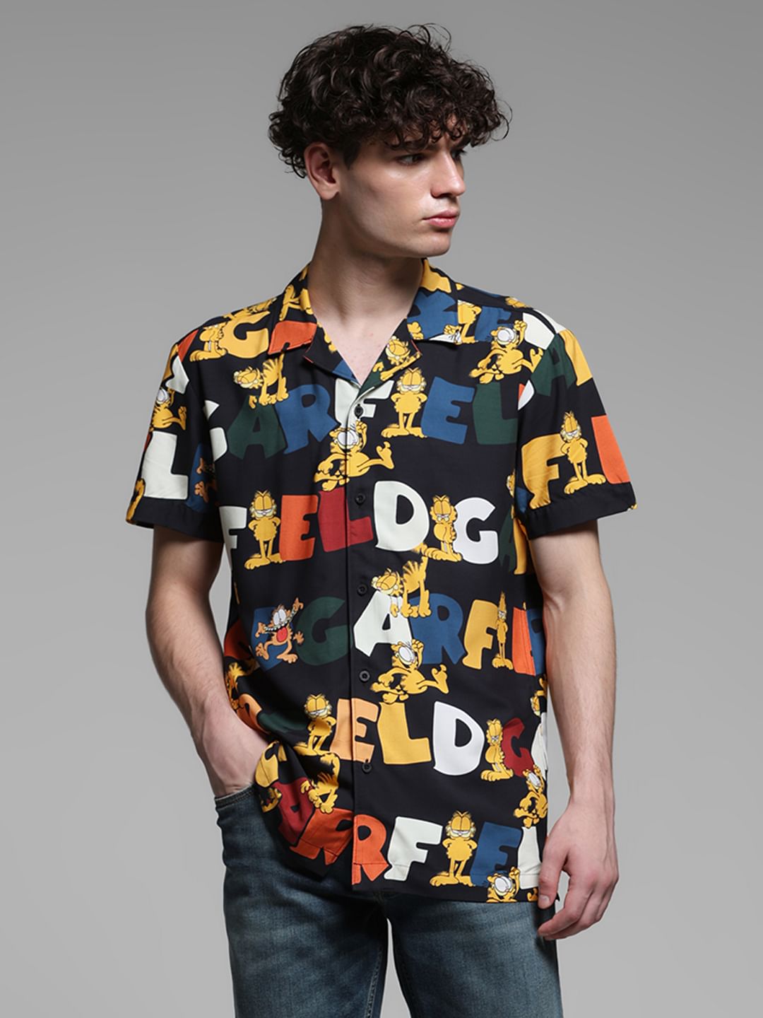 JACK&JONES X GARFIELD Black Typographic Print Shirt