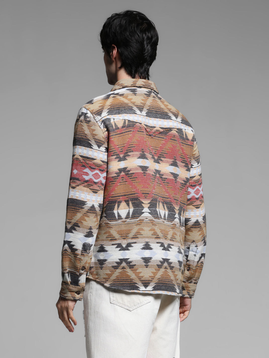 Brown Jacquard Printed Cotton Shirt