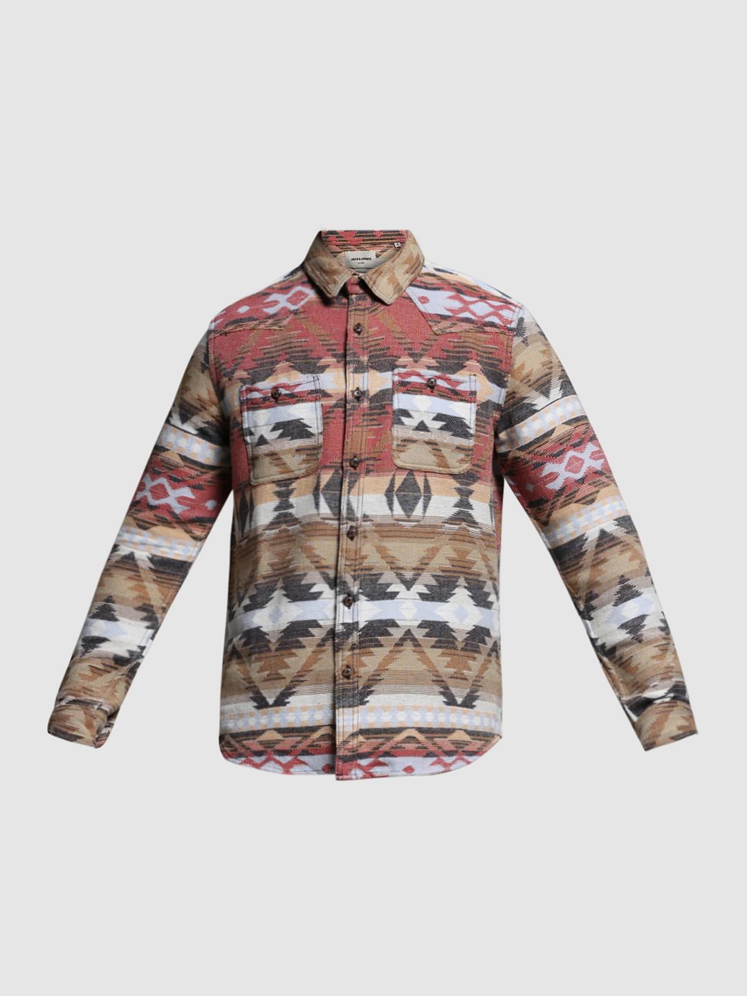 Brown Jacquard Printed Cotton Shirt