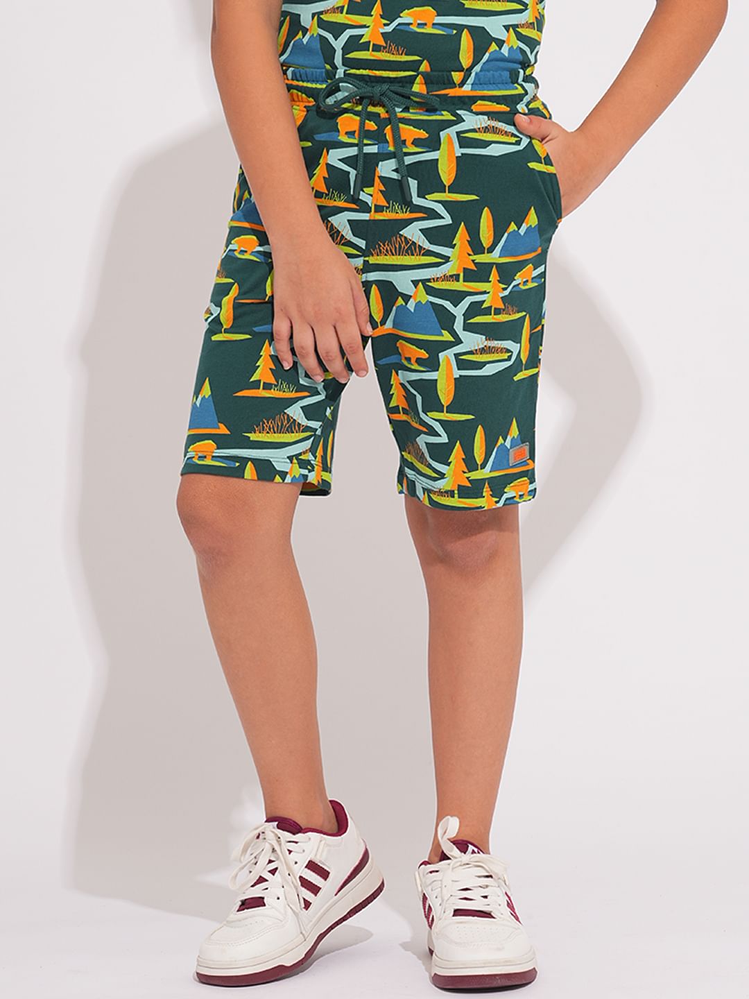 Boys Green Printed Co-ord Set Shorts