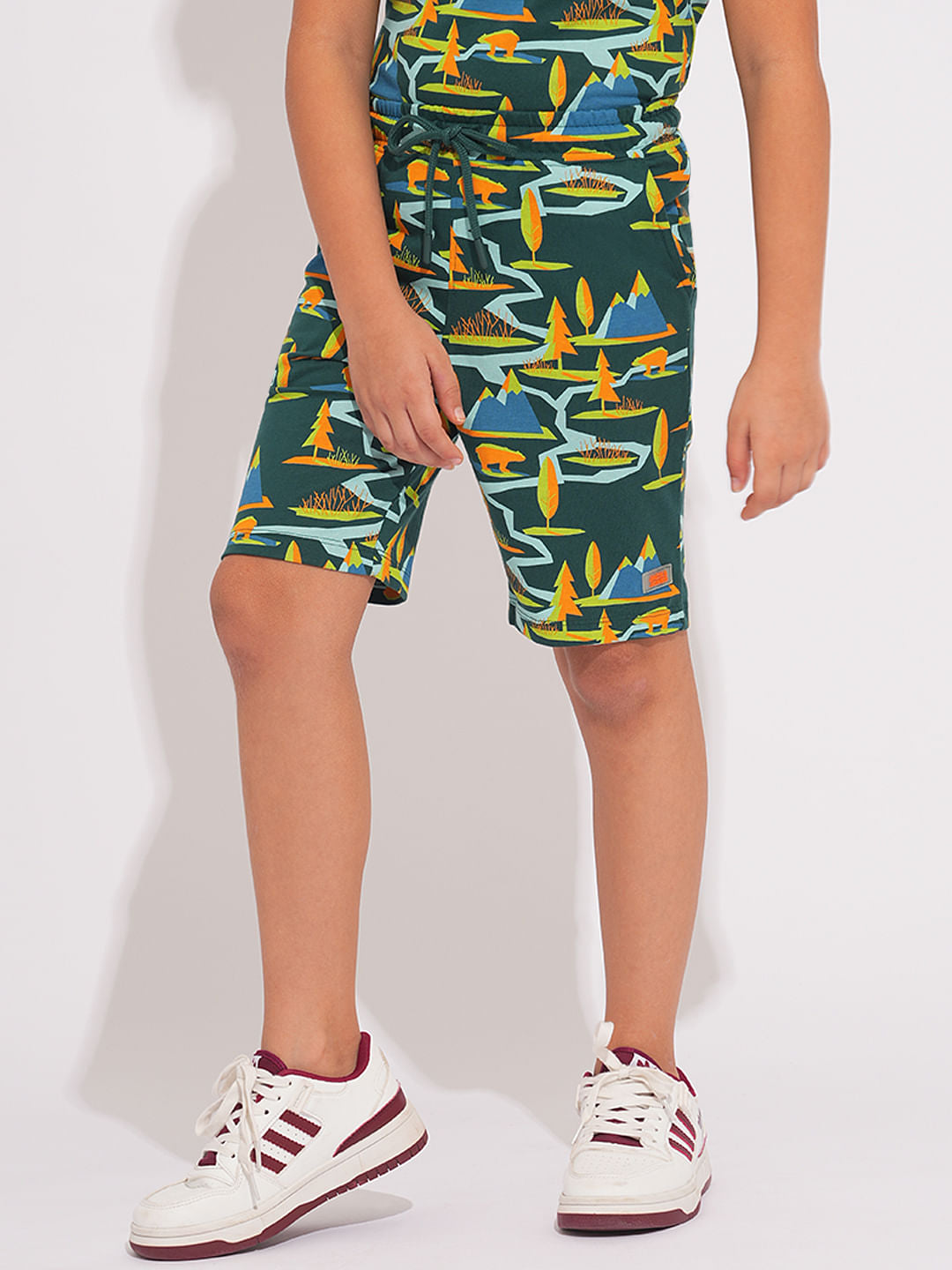 Boys Green Printed Co-ord Set Shorts