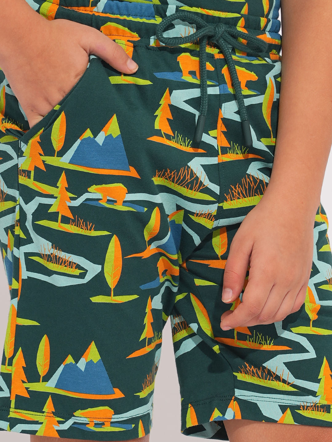 Boys Green Printed Co-ord Set Shorts