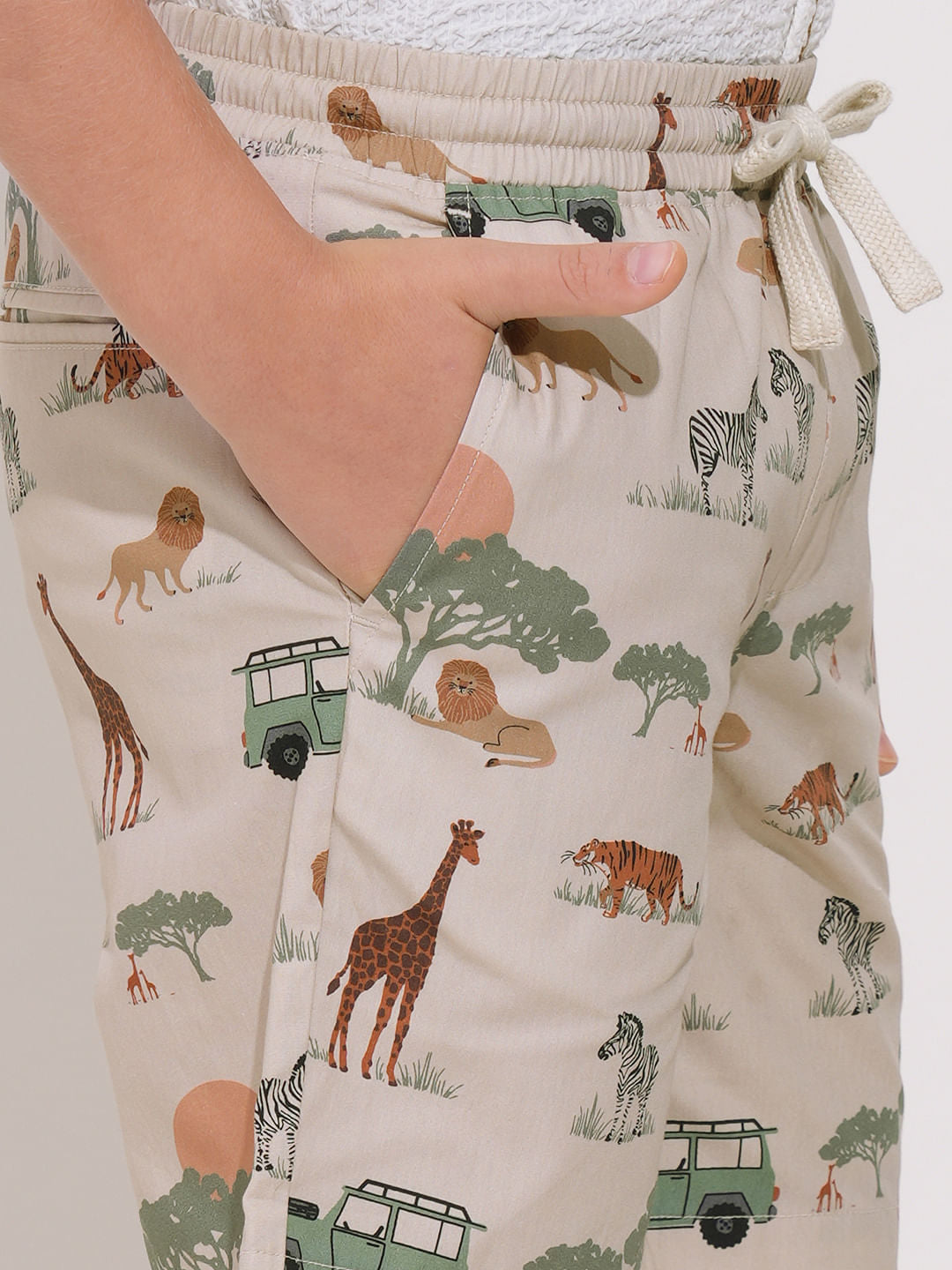 Boys Beige Safari Print Cotton Shorts