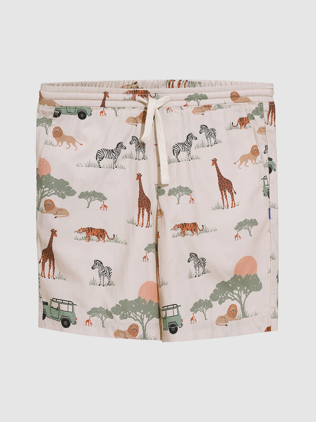 Boys Beige Safari Print Cotton Shorts