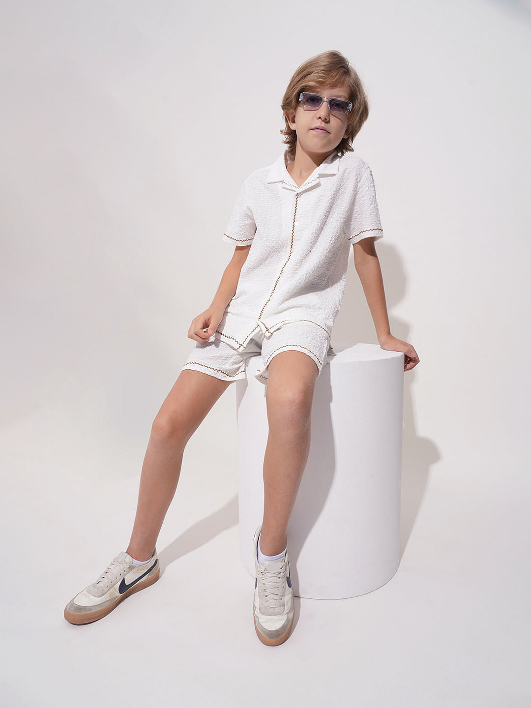 White Embroidered Co-ord Set Shorts