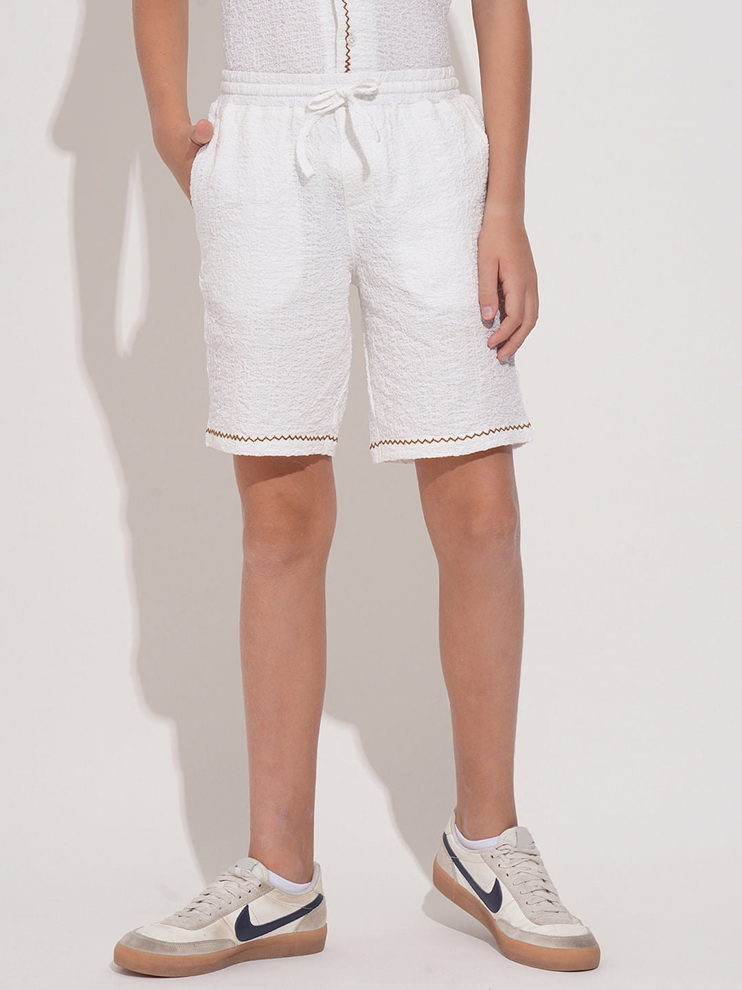 White Embroidered Co-ord Set Shorts