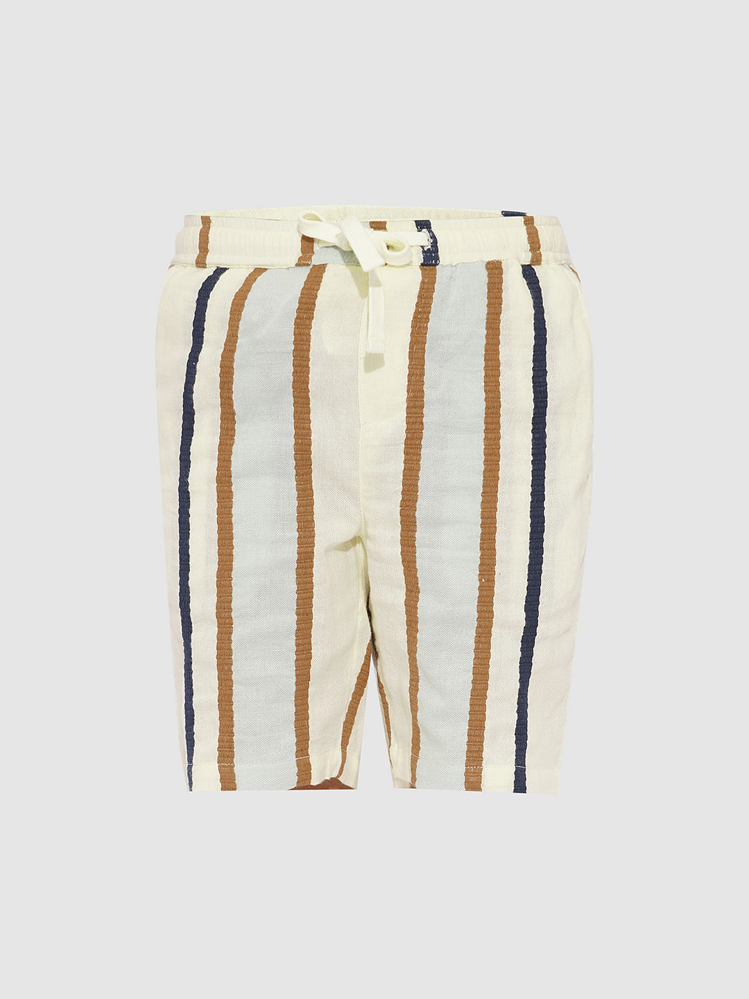 Beige Dobby Striped Co-ord Set Shorts