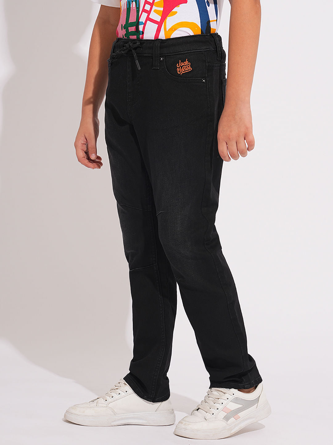 Black Knitted Drawstring Regular Fit Jeans