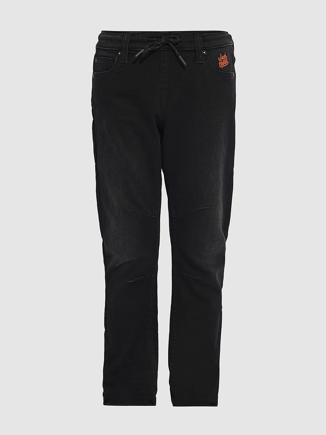 Black Knitted Drawstring Regular Fit Jeans