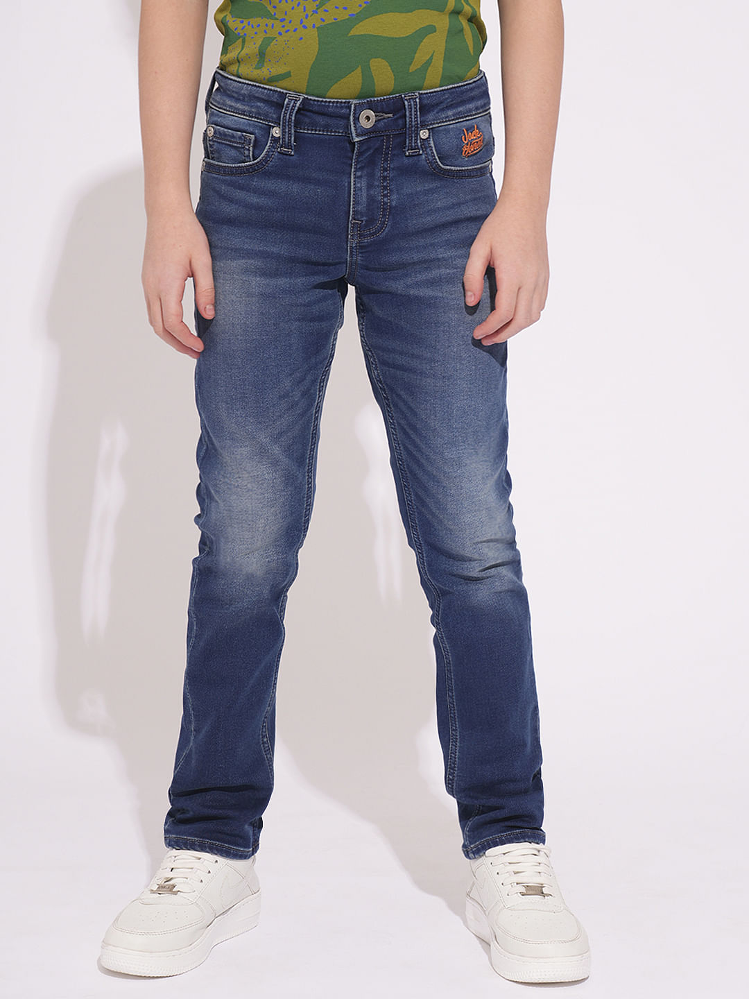 Boys Blue Mid Rise Washed Regular Fit Jeans