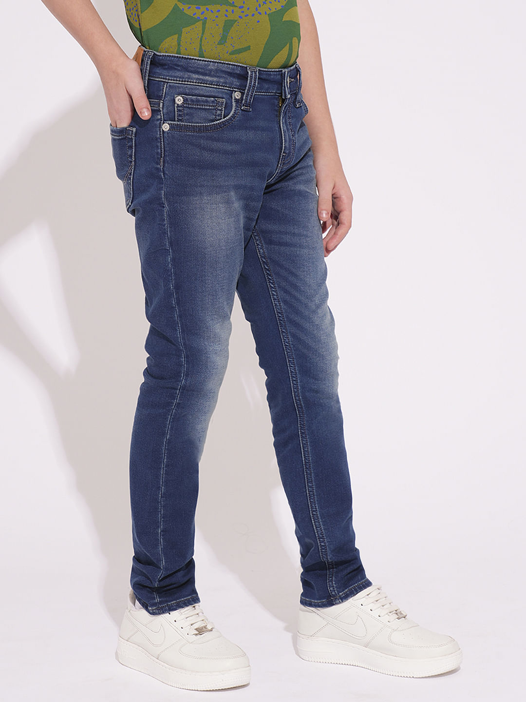 Boys Blue Mid Rise Washed Regular Fit Jeans