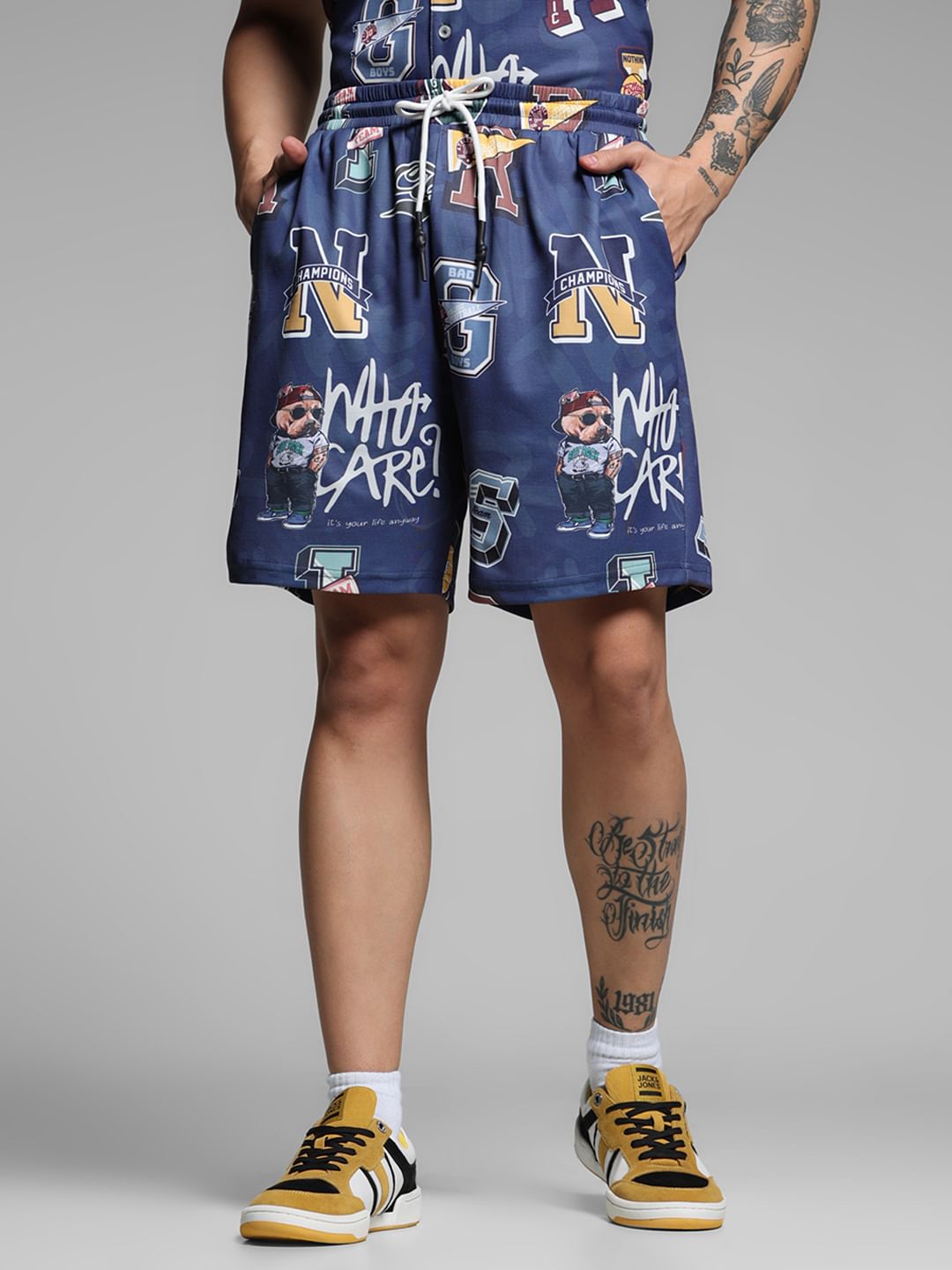 Blue Varsity Print Co-ord Set Shorts