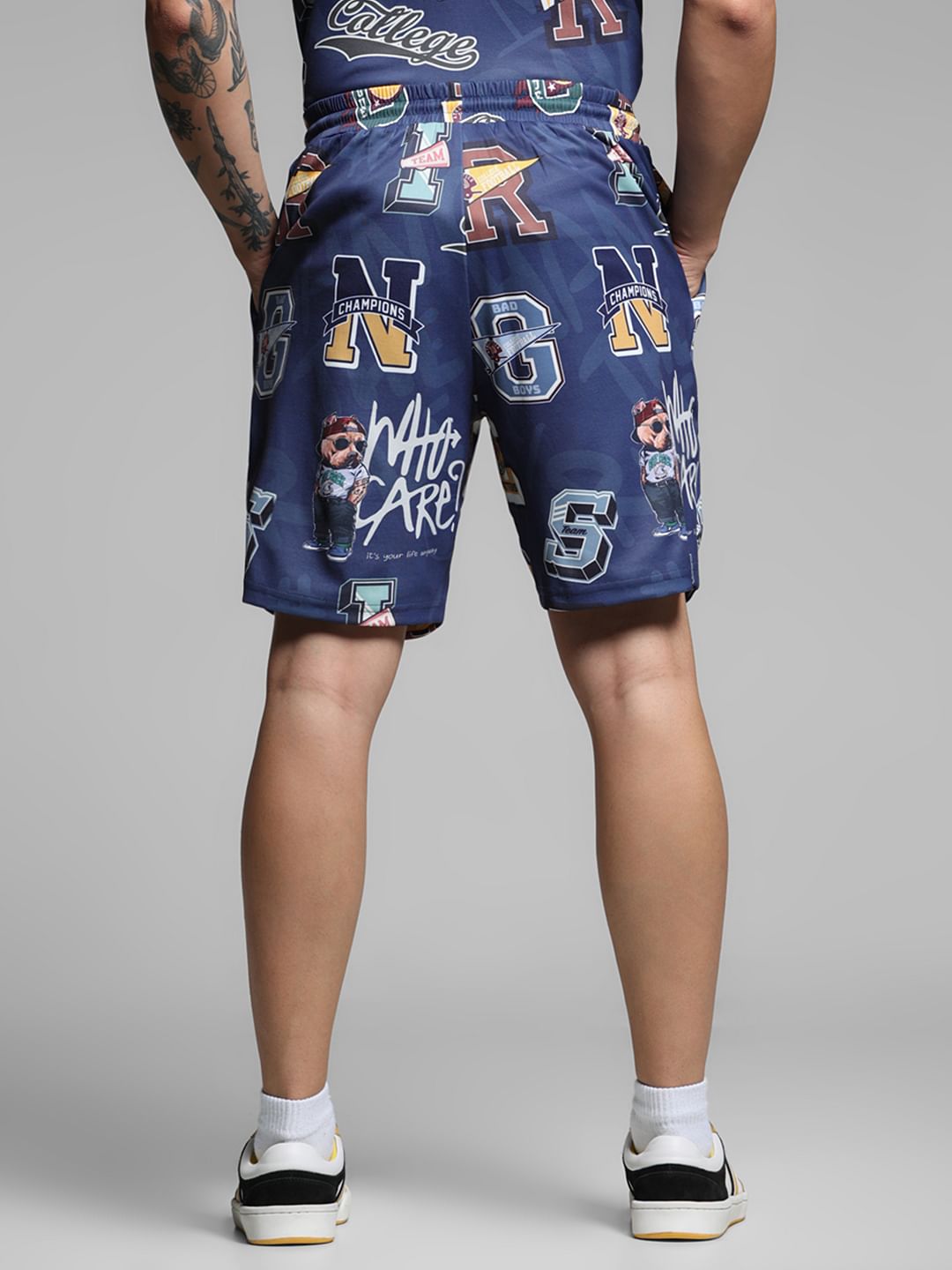 Blue Varsity Print Co-ord Set Shorts