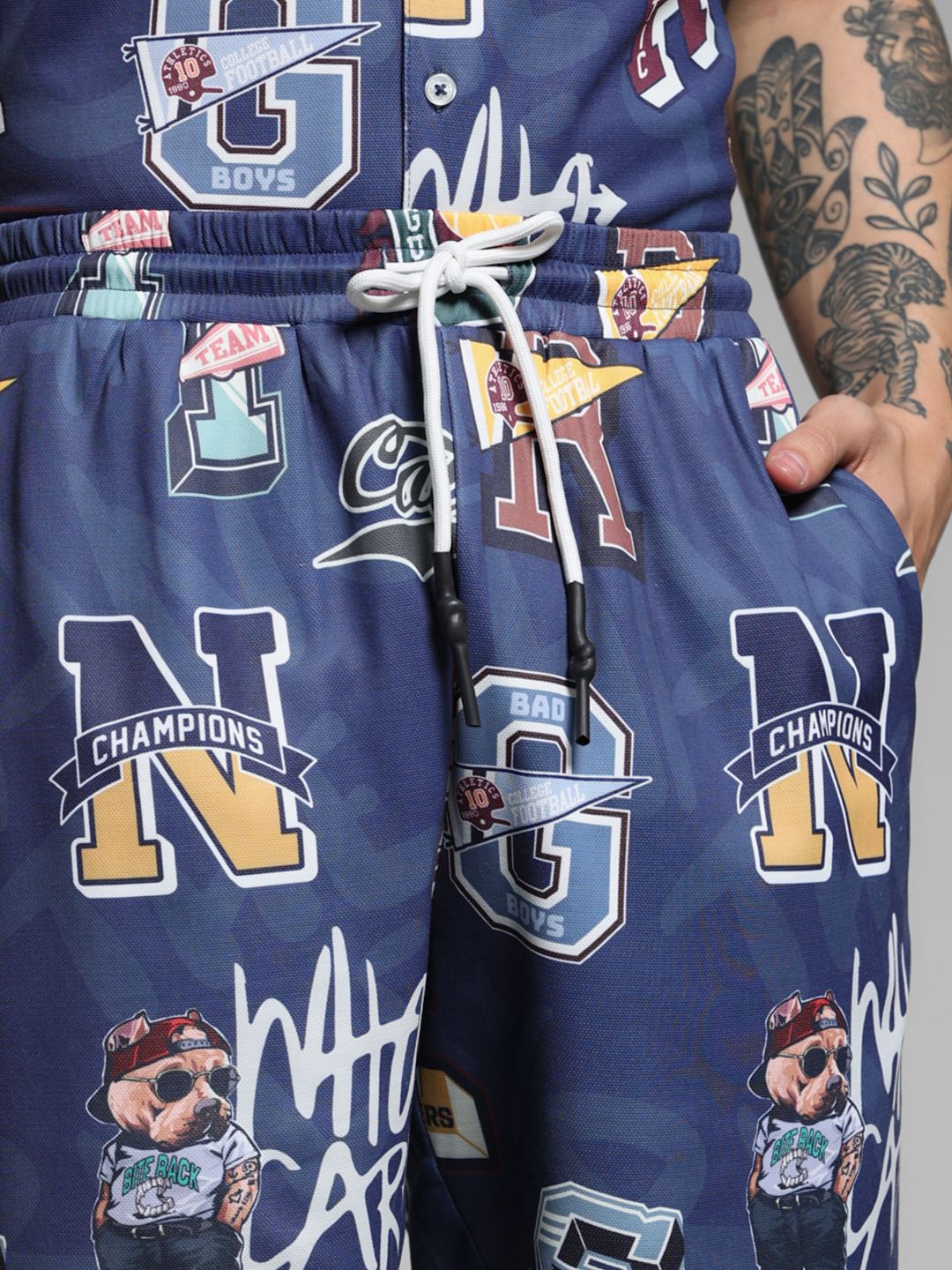 Blue Varsity Print Co-ord Set Shorts