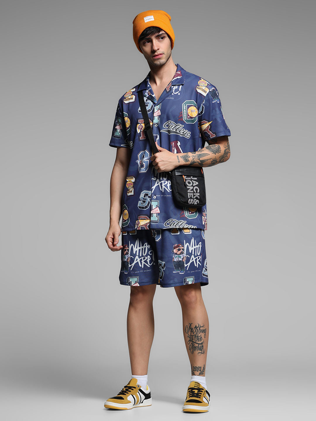 Blue Varsity Print Co-ord Set Shorts