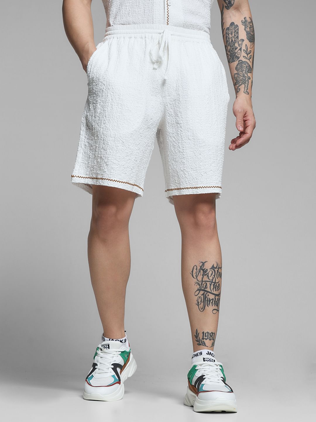 White Embroidered Co-ord Set Shorts