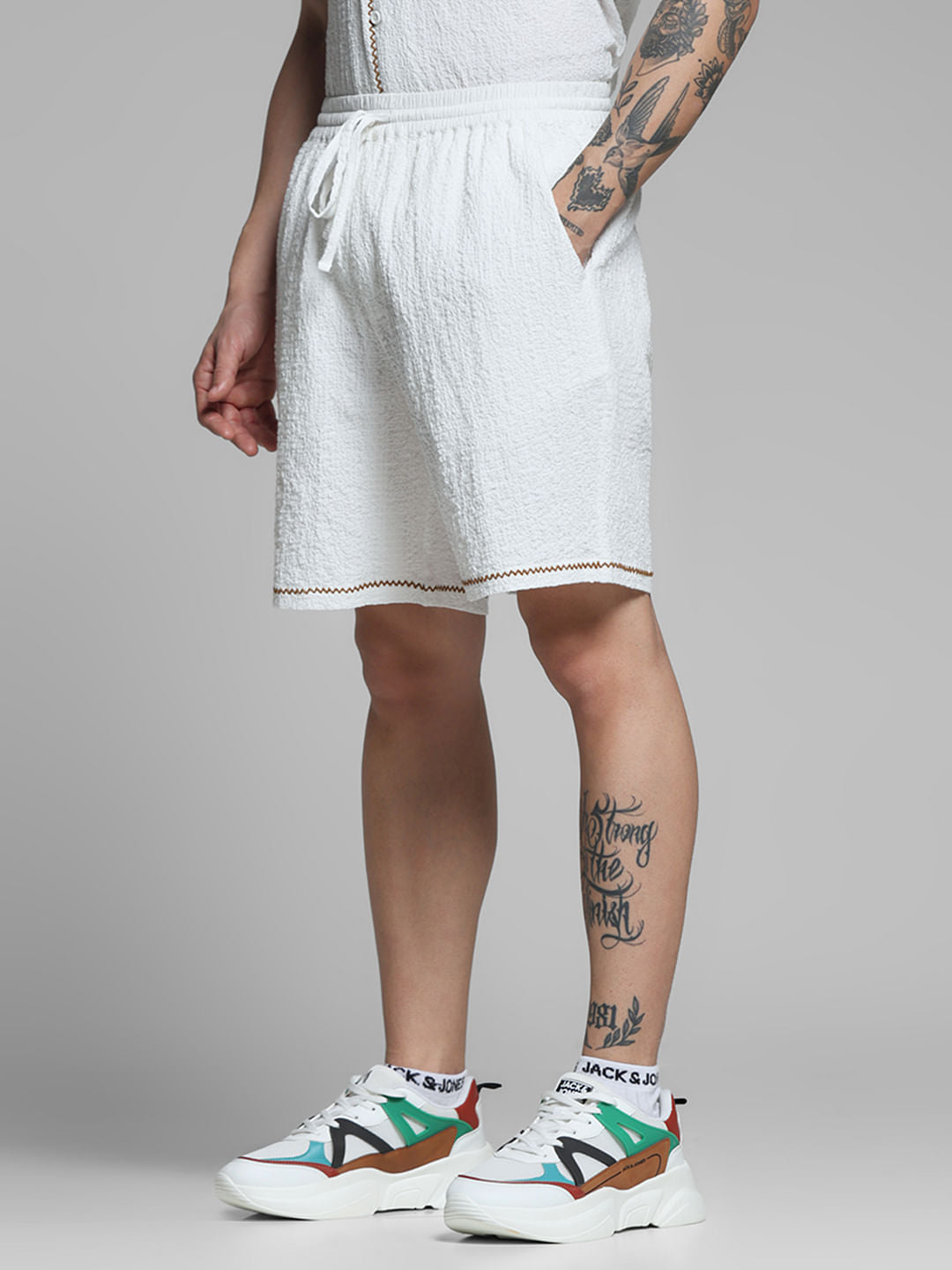 White Embroidered Co-ord Set Shorts