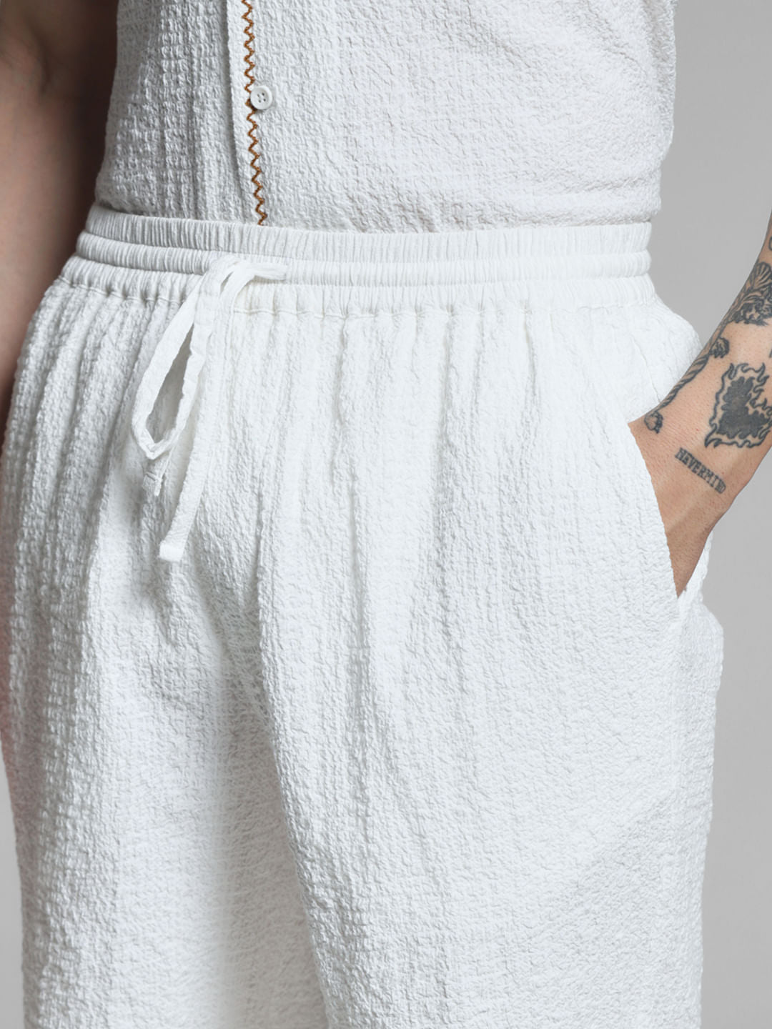 White Embroidered Co-ord Set Shorts