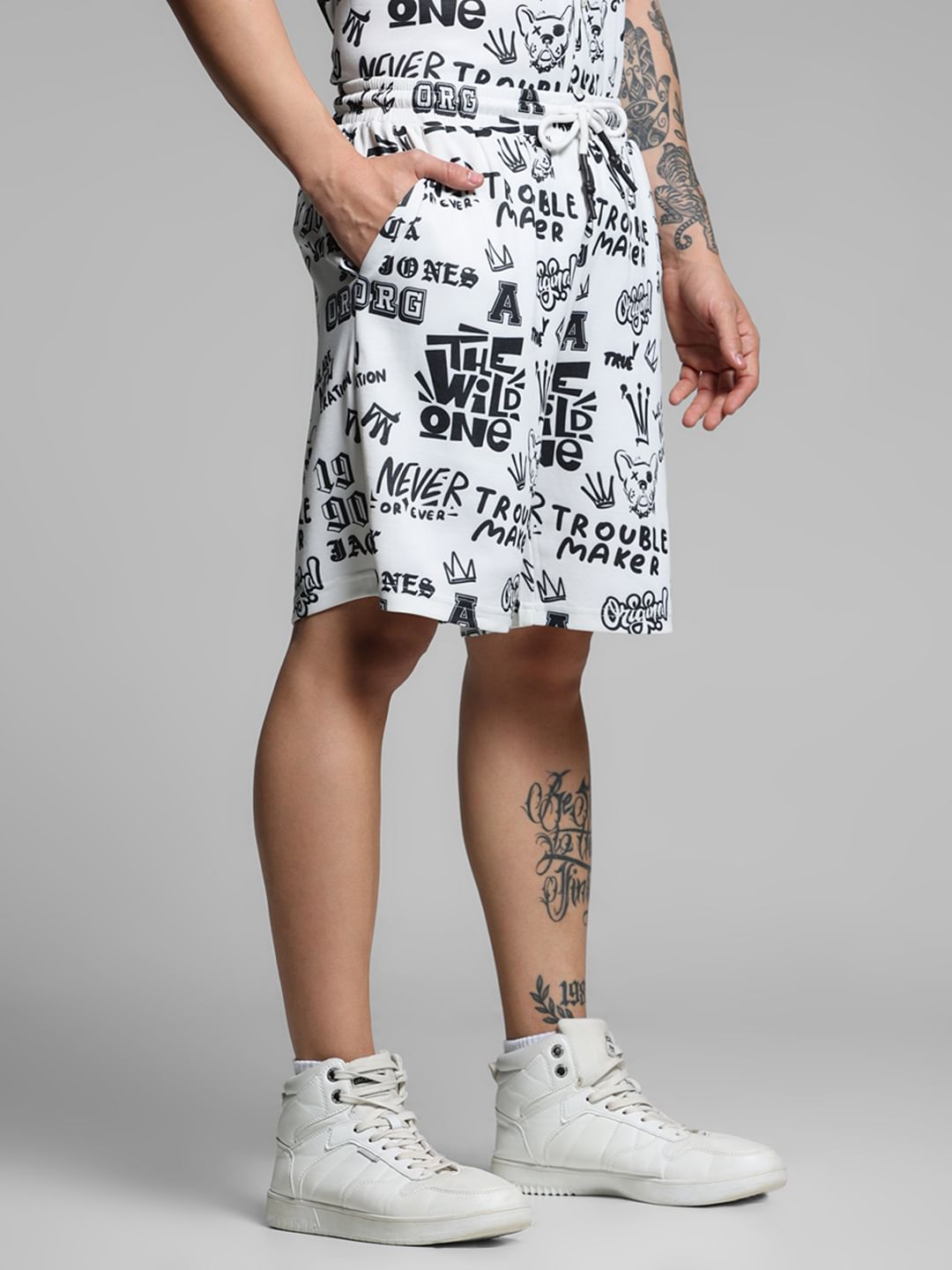 White Abstract Print Co-ord Set Shorts