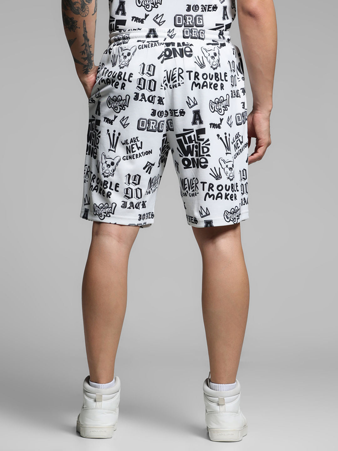 White Abstract Print Co-ord Set Shorts