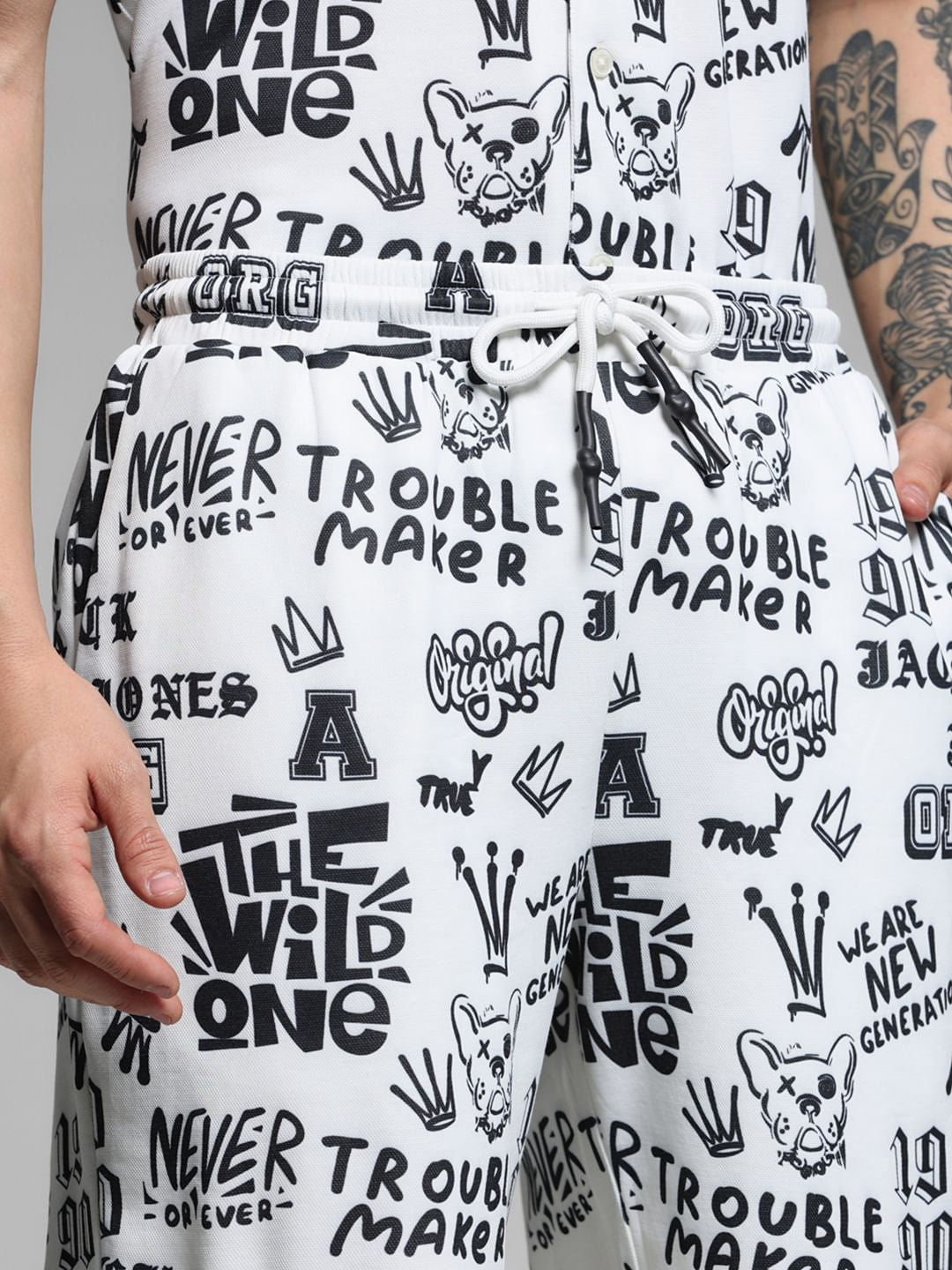 White Abstract Print Co-ord Set Shorts