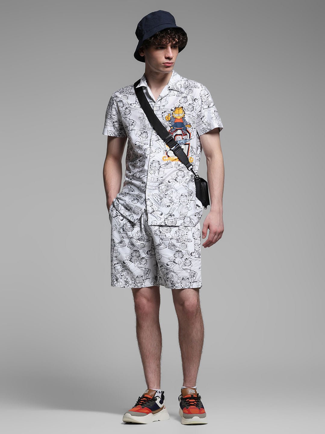 JACK&JONES X GARFIELD White Printed Co-ord Set Shorts
