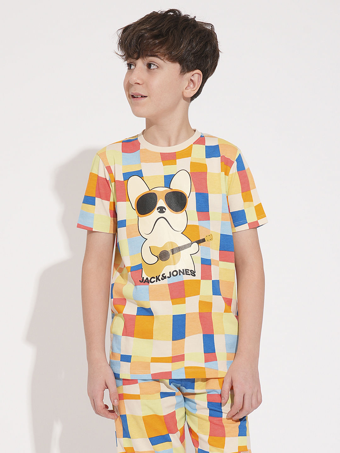 Boys Beige Check Co-ord Set T-shirt