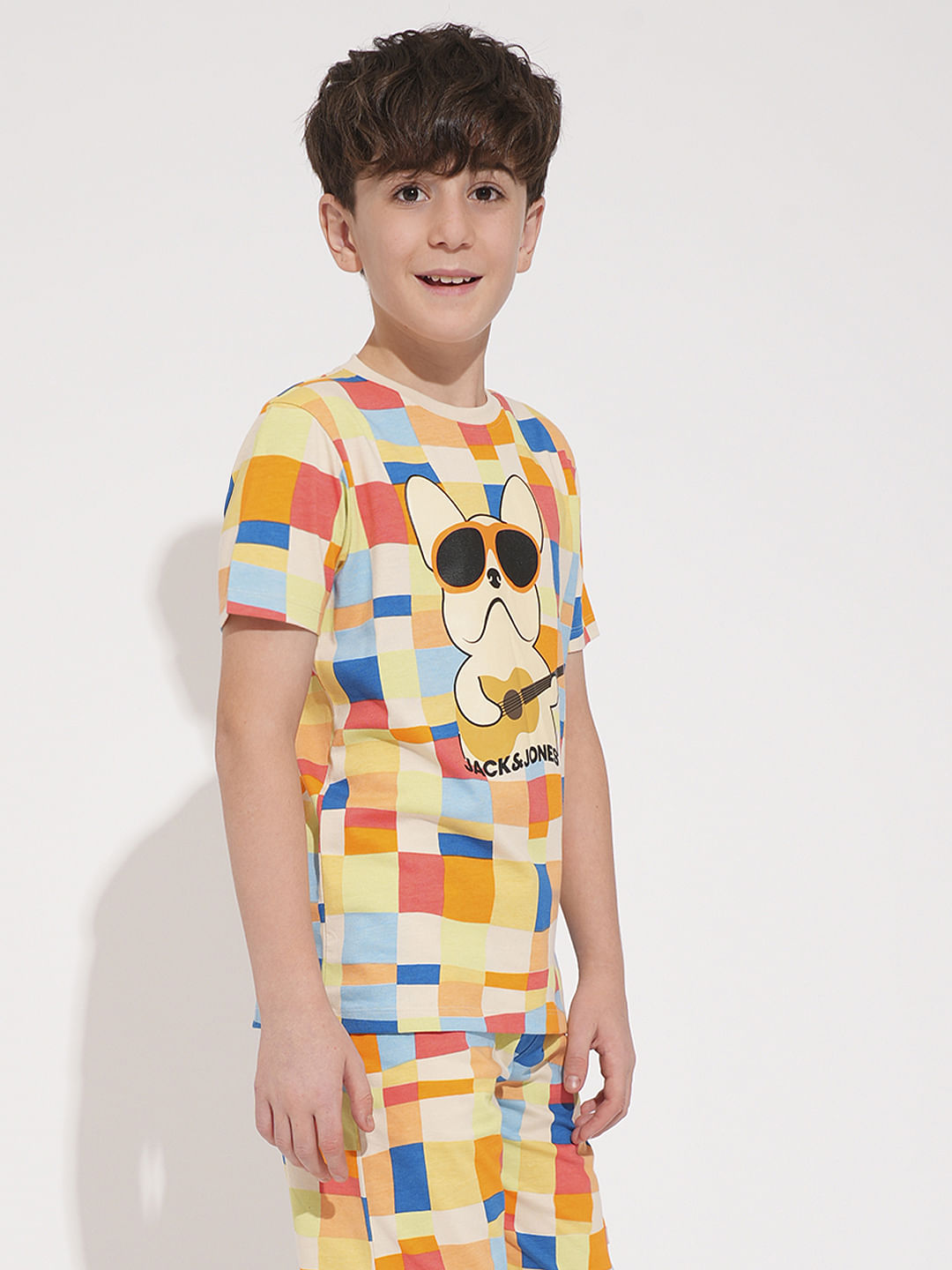 Boys Beige Check Co-ord Set T-shirt